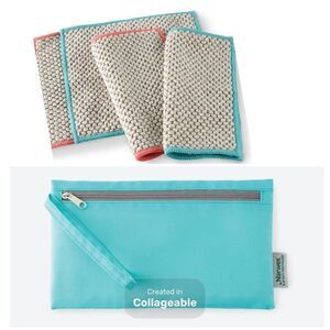 Norwex Counter Cloth Napkins Set of 4 and Wristlet NWT